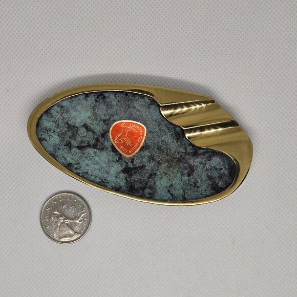 1950s HAGENAUER Austria Elliptical Brass green verdigris Ashtray vide poche tray - Picture 3 of 12